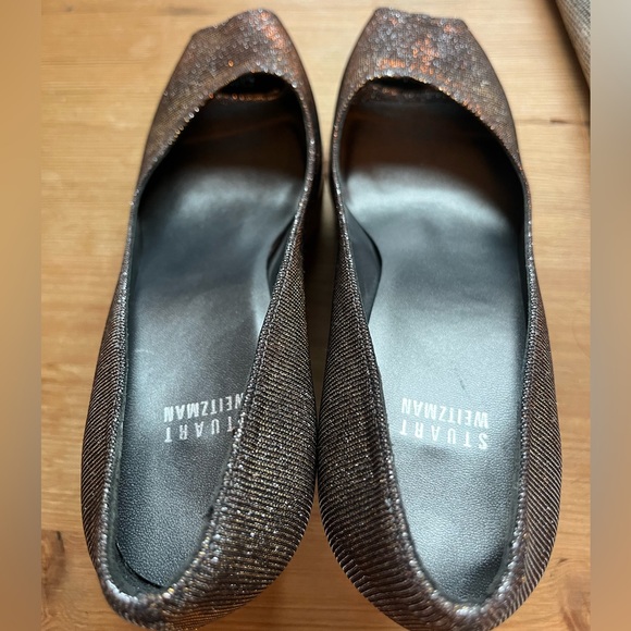 Stuart Weitzman Anna Corkswoon Glitter Wedge Heel Peep Toe Pumps - Picture 7 of 8